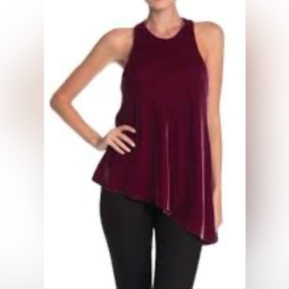 Women's Sinq A Sept Velvet Berry Dylan Top Asymmetric Drape Race Back New no tag - Picture 1 of 7